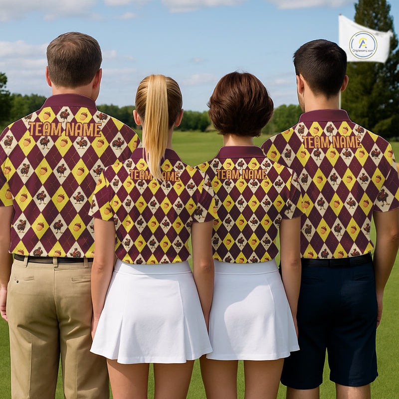 Turkey Golf Shirt, Thanksgiving Argyle Golf Top, Custom Name Golf Shirt For Women NHT1444