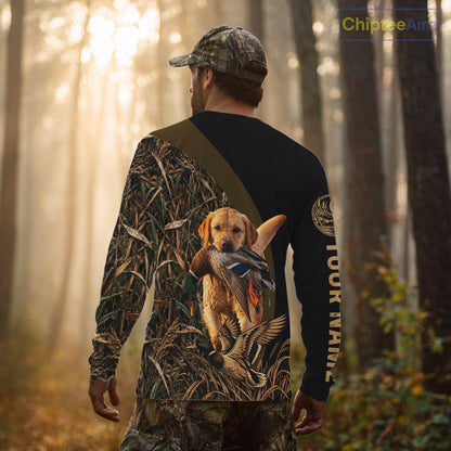 Duck Hunting With Dogs Shirt, Yellow Lab Duck Hunting Jersey, Waterfowl Hunting Gift NHT1786
