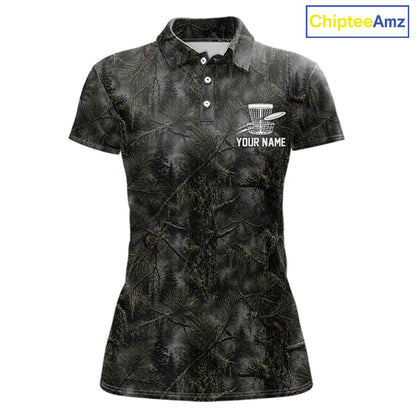 Camo Forest Disc Womens Golf Polo Shirt Custom Name – Forest Camouflage Performance Polo Shirt NHT835