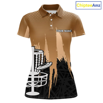 Womens Disc Golf Polo Shirts Custom Brown Gradient Grunge, Team Disc Golf Apparel Shirt NHT836