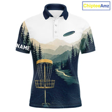 Load image into Gallery viewer, Green Mountain Landscape Disc Golf Mens Polo Shirt Custom Forest Disc Golf Shirt For Men NHT838
