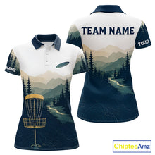 Load image into Gallery viewer, Green Mountain Landscape Disc Golf Womens Polo Shirt Custom Forest Disc Golf Shirt For Women NHT838