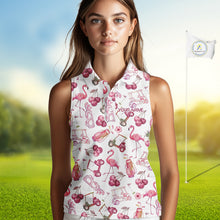 Load image into Gallery viewer, Funny Golf Polo Shirt For Womens Cherry Flamingo Sleeveless Womens Golf Cart Pattern Summer Sport Top NHT841