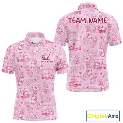 Funny Mens Golf Polo Shirt Pineapple Floral Golf Cart Pattern All Over Print Tropical Performance Top NHT842