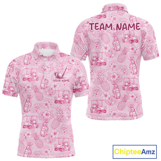 Funny Mens Golf Polo Shirt Pineapple Floral Golf Cart Pattern All Over Print Tropical Performance Top NHT842