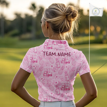 Funny Womens Golf Polo Shirt Pineapple Floral Golf Cart Pattern All Over Print Tropical Performance Top NHT842