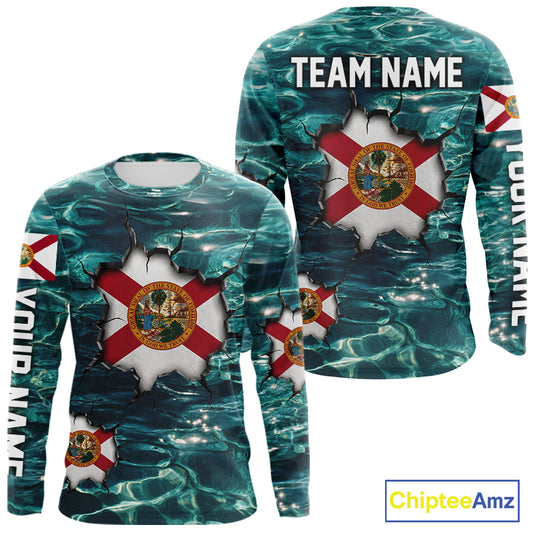 Florida Flag Fish Water Camo Custom Long Sleeve Fishing Shirts, Performance Fishing Shirts For Men NHT847