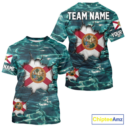 Florida Flag Fish Water Camo Custom T - Shirt Fishing Shirts, Performance Fishing Shirts For Men NHT847