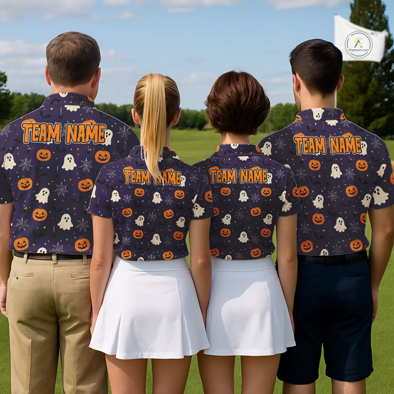 Funny Halloween Ghost Pumpkin Men Golf Polo Shirt Custom Name Personalized Team Golf Jersey NHT1301