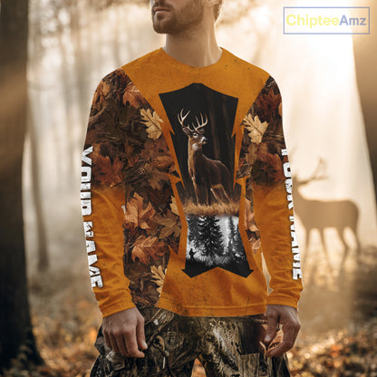 Whitetail Deer Hunting Orange Camo Autumn - Personalized All Over Print Deer Hunting Clothes NHT179