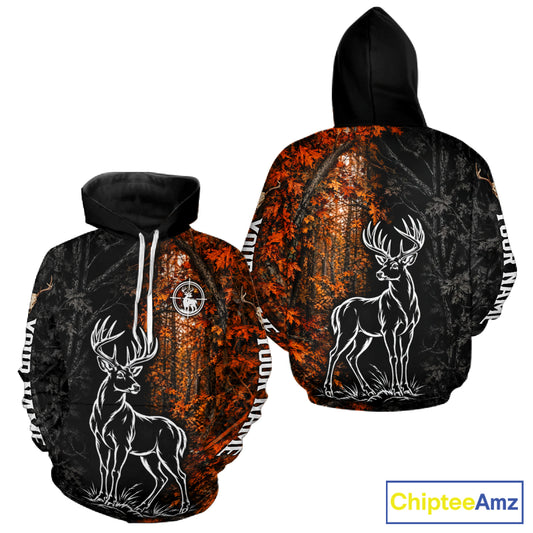Custom Name Whitetail Deer Hunting Shirt, Fall Forest Camo Fall Hunter Apparel, Hunting Season NHT1607