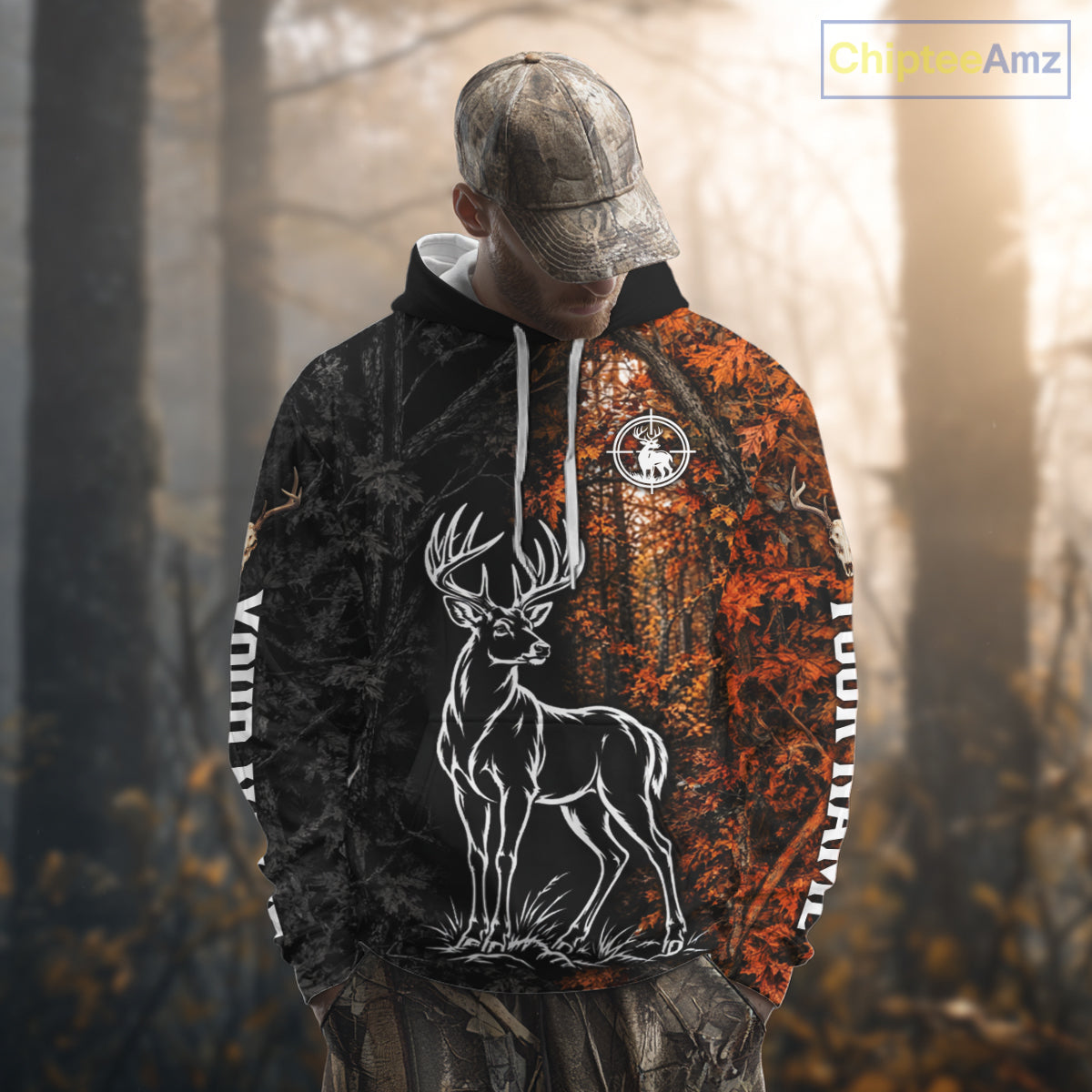 Custom Name Whitetail Deer Hunting Shirt, Fall Forest Camo Fall Hunter Apparel, Hunting Season NHT1607