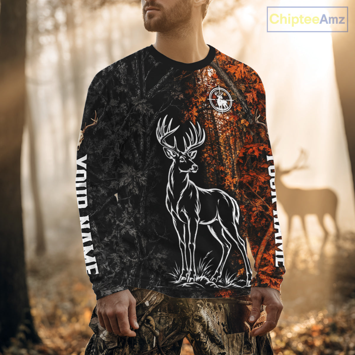 Custom Name Whitetail Deer Hunting Shirt, Fall Forest Camo Fall Hunter Apparel, Hunting Season NHT1607