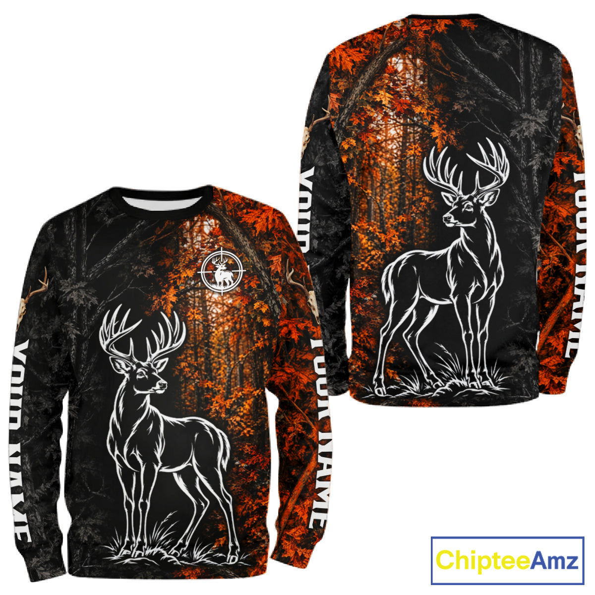 Custom Name Whitetail Deer Hunting Shirt, Fall Forest Camo Fall Hunter Apparel, Hunting Season NHT1607