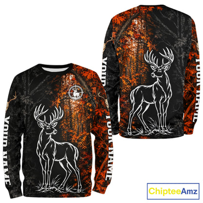 Custom Name Whitetail Deer Hunting Shirt, Fall Forest Camo Fall Hunter Apparel, Hunting Season NHT1607