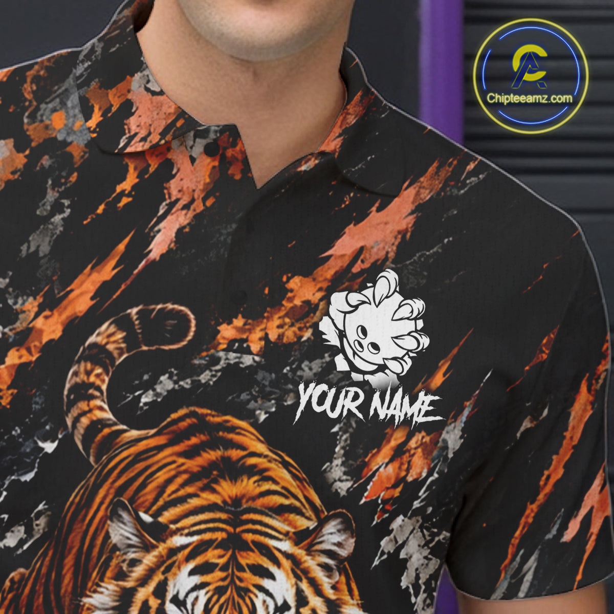Custom Tiger Men Bowling Polo Shirt, Personalized Tiger And Bowling Ball Team Name Polo, Bowling Jersey NHT1608
