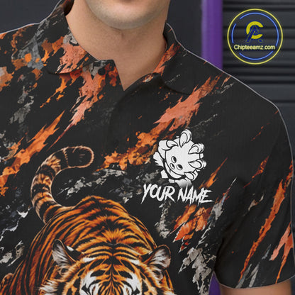 Custom Tiger Men Bowling Polo Shirt, Personalized Tiger And Bowling Ball Team Name Polo, Bowling Jersey NHT1608