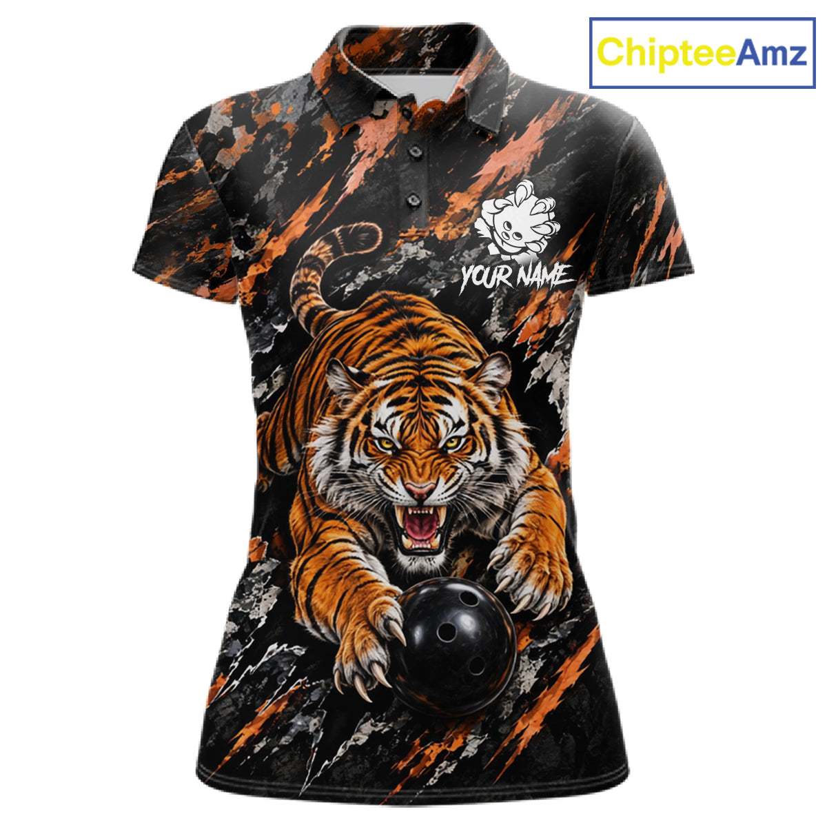 Custom Tiger Women Bowling Polo Shirt, Personalized Tiger And Bowling Ball Team Name Polo, Bowling Jersey NHT1608