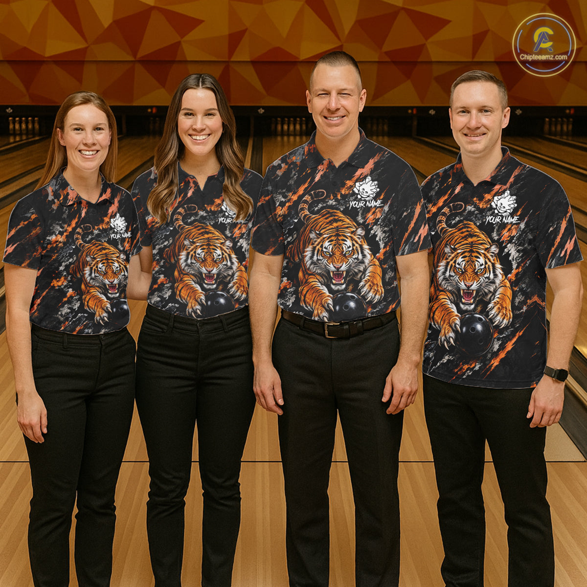 Custom Tiger Men Bowling Polo Shirt, Personalized Tiger And Bowling Ball Team Name Polo, Bowling Jersey NHT1608