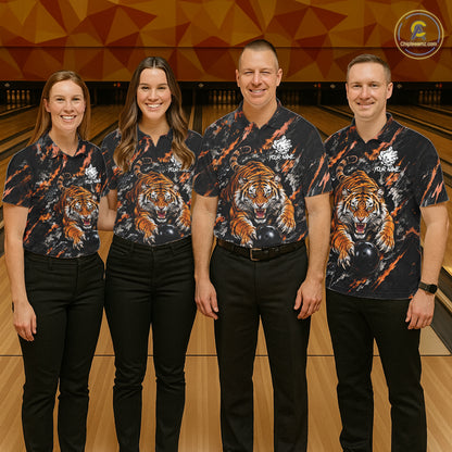 Custom Tiger Women Bowling Polo Shirt, Personalized Tiger And Bowling Ball Team Name Polo, Bowling Jersey NHT1608