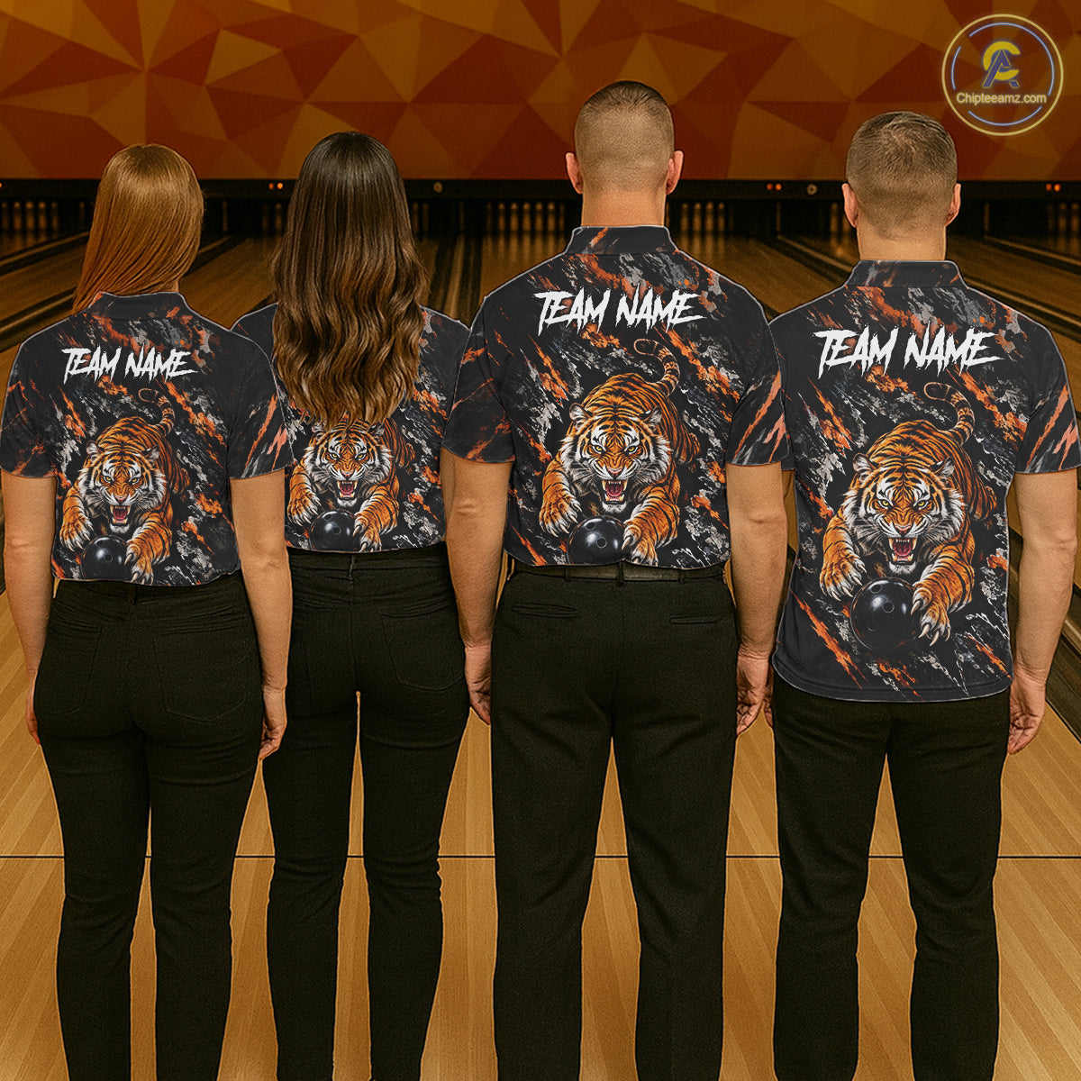 Custom Tiger Men Bowling Polo Shirt, Personalized Tiger And Bowling Ball Team Name Polo, Bowling Jersey NHT1608