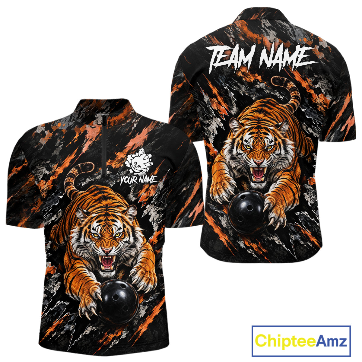 Custom Tiger Men Bowling Polo Shirt, Personalized Tiger And Bowling Ball Team Name Polo, Bowling Jersey NHT1608
