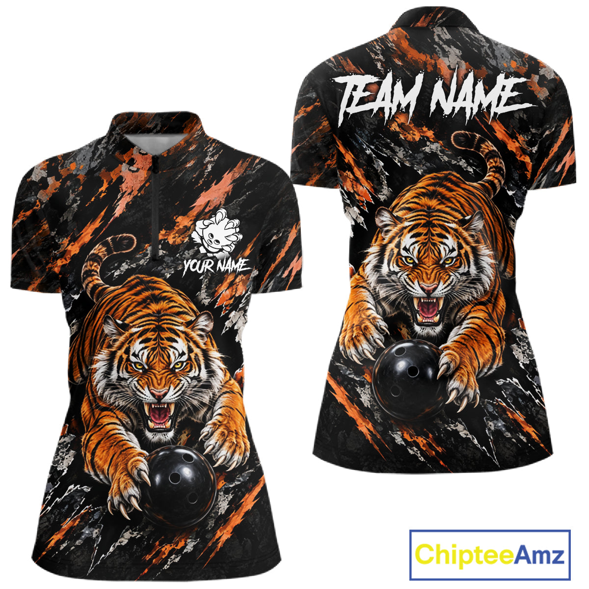 Custom Tiger Women Bowling Polo Shirt, Personalized Tiger And Bowling Ball Team Name Polo, Bowling Jersey NHT1608