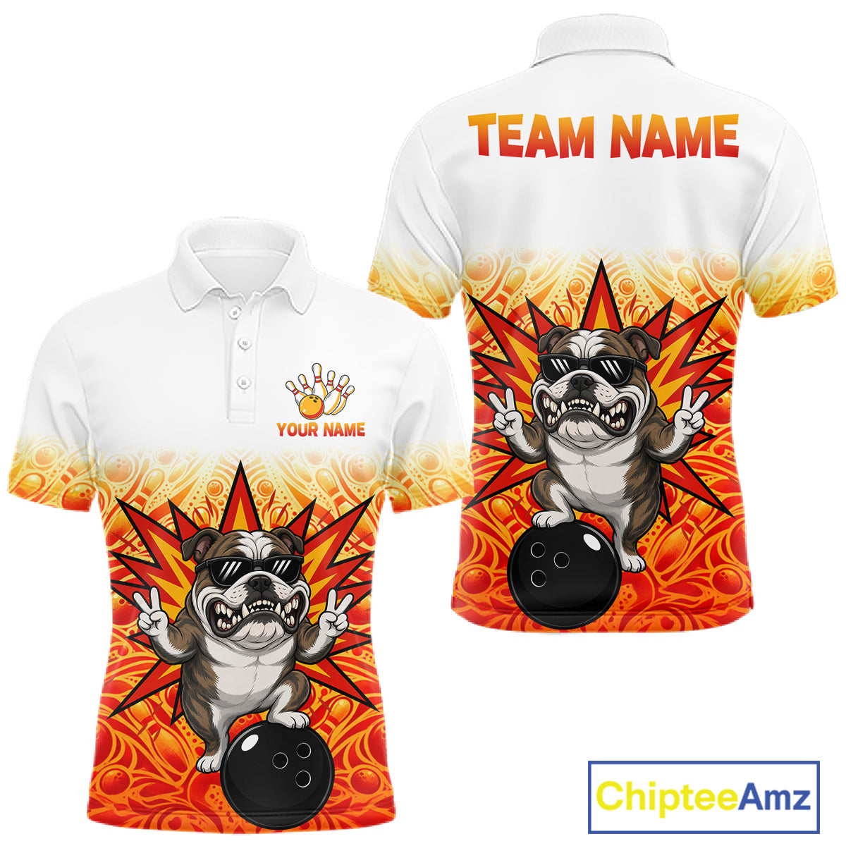 Custom Name Men Bulldog Bowling Polo Shirt, Funny Dog Apparel, Personalized Team Bowling Shirt NHT1609