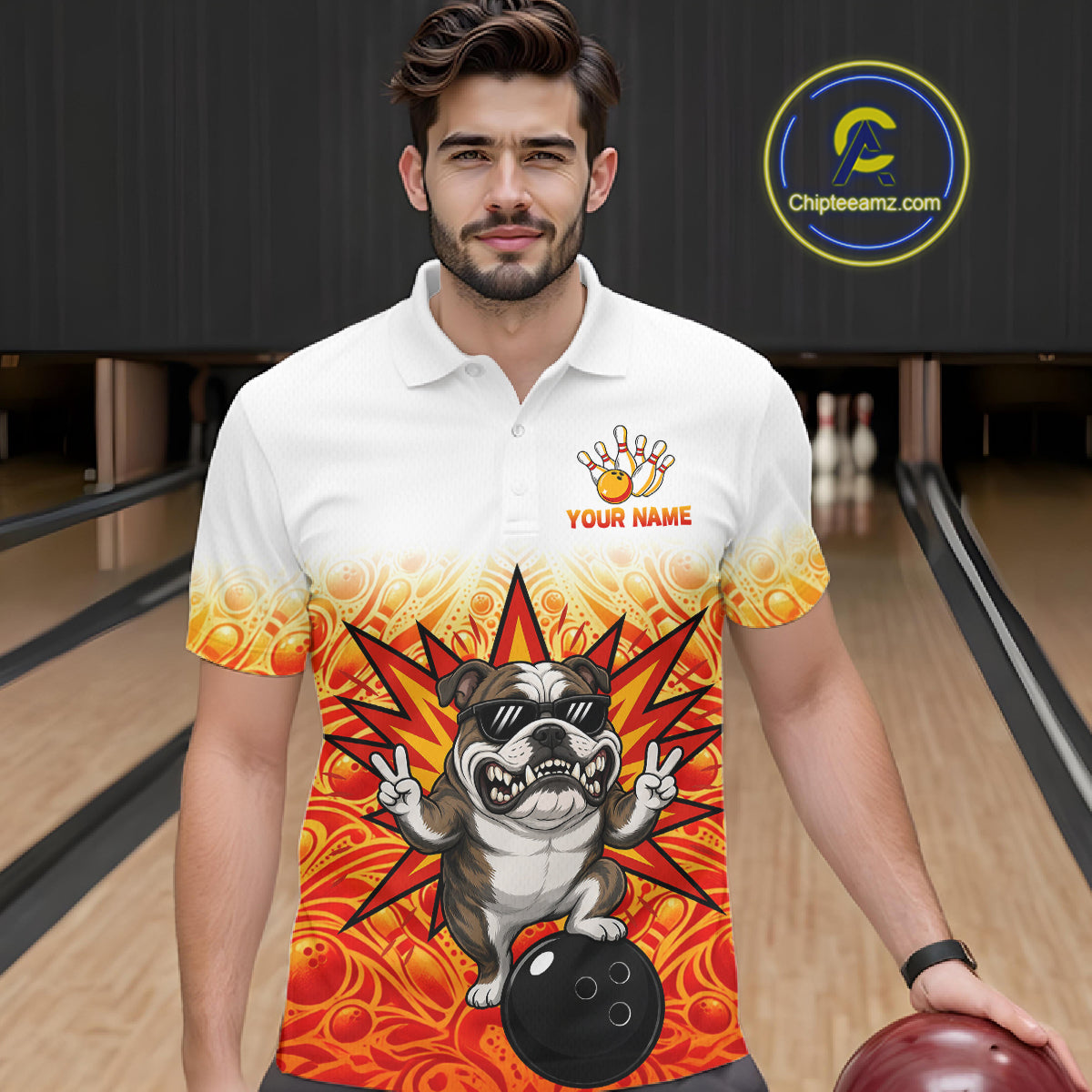Custom Name Men Bulldog Bowling Polo Shirt, Funny Dog Apparel, Personalized Team Bowling Shirt NHT1609
