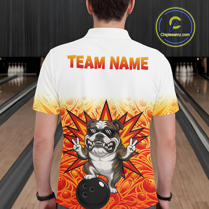Custom Name Men Bulldog Bowling Polo Shirt, Funny Dog Apparel, Personalized Team Bowling Shirt NHT1609