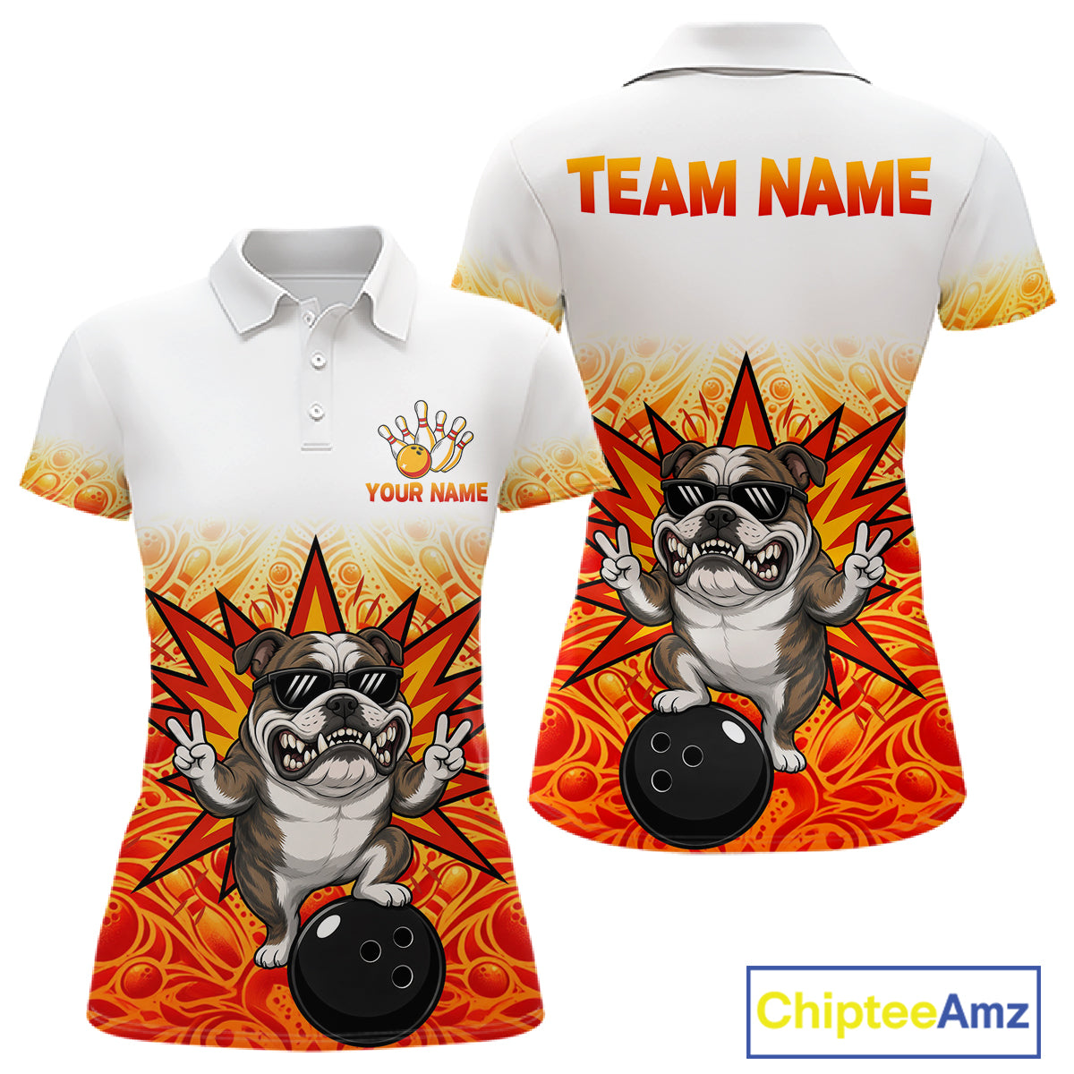 Custom Name Women Bulldog Bowling Polo Shirt, Funny Dog Apparel, Personalized Team Bowling Shirt NHT1609