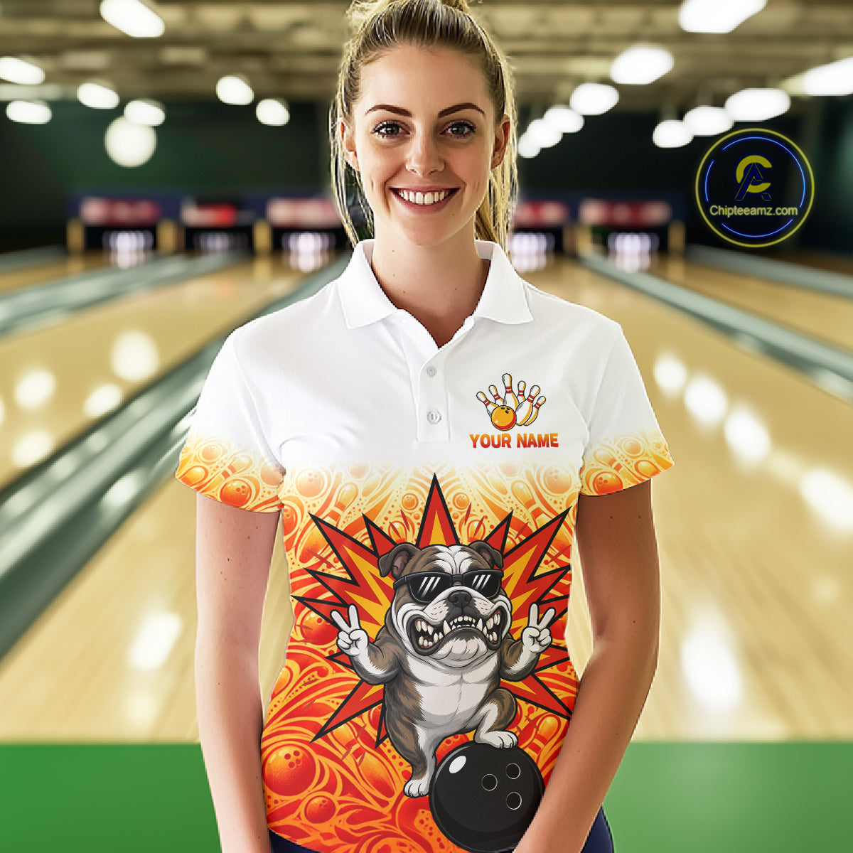 Custom Name Women Bulldog Bowling Polo Shirt, Funny Dog Apparel, Personalized Team Bowling Shirt NHT1609