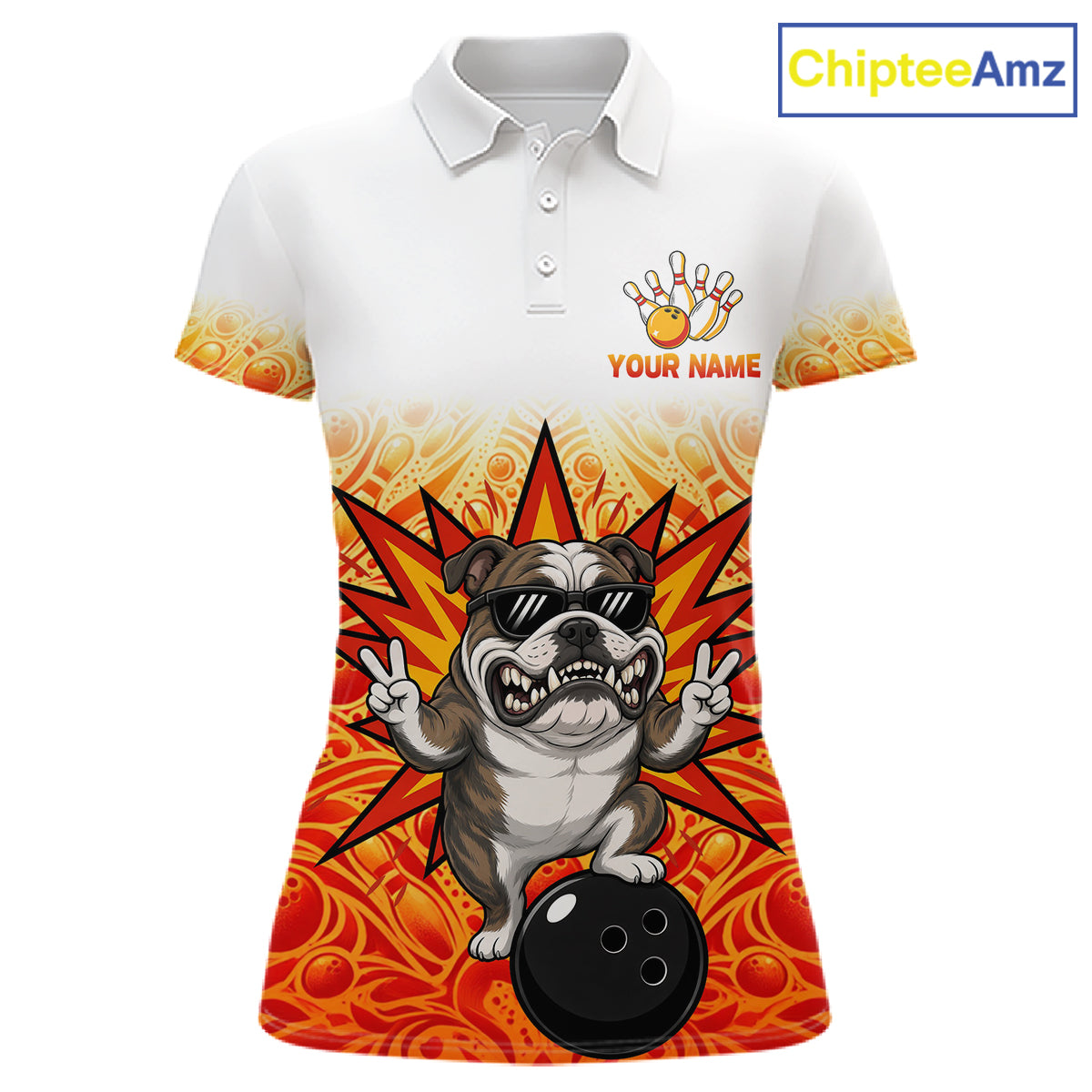 Custom Name Women Bulldog Bowling Polo Shirt, Funny Dog Apparel, Personalized Team Bowling Shirt NHT1609
