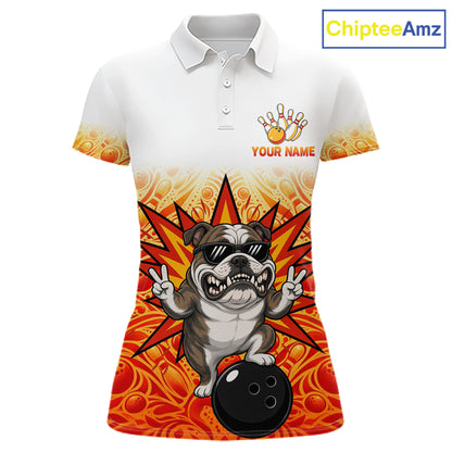 Custom Name Women Bulldog Bowling Polo Shirt, Funny Dog Apparel, Personalized Team Bowling Shirt NHT1609