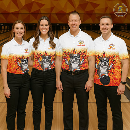 Custom Name Men Bulldog Bowling Polo Shirt, Funny Dog Apparel, Personalized Team Bowling Shirt NHT1609