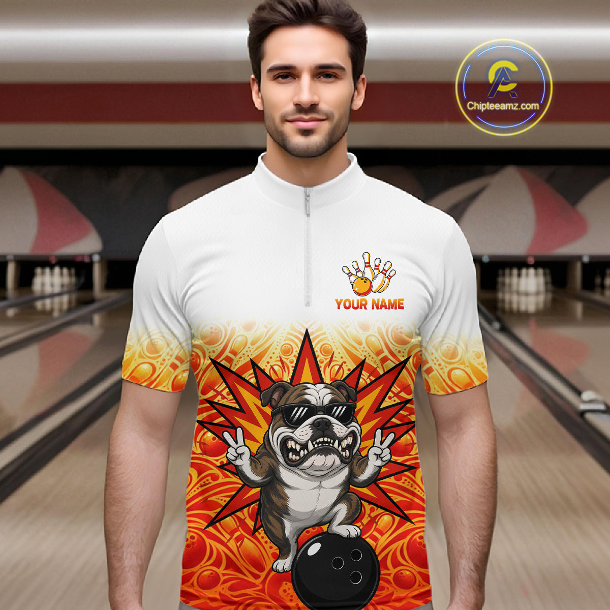 Custom Name Men Bulldog Bowling Polo Shirt, Funny Dog Apparel, Personalized Team Bowling Shirt NHT1609