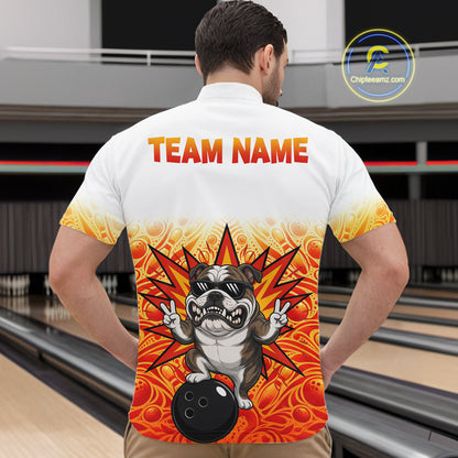 Custom Name Men Bulldog Bowling Polo Shirt, Funny Dog Apparel, Personalized Team Bowling Shirt NHT1609