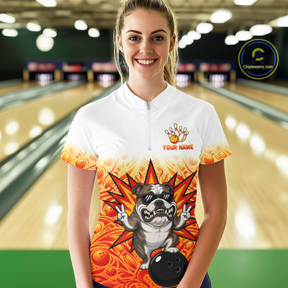 Custom Name Women Bulldog Bowling Polo Shirt, Funny Dog Apparel, Personalized Team Bowling Shirt NHT1609