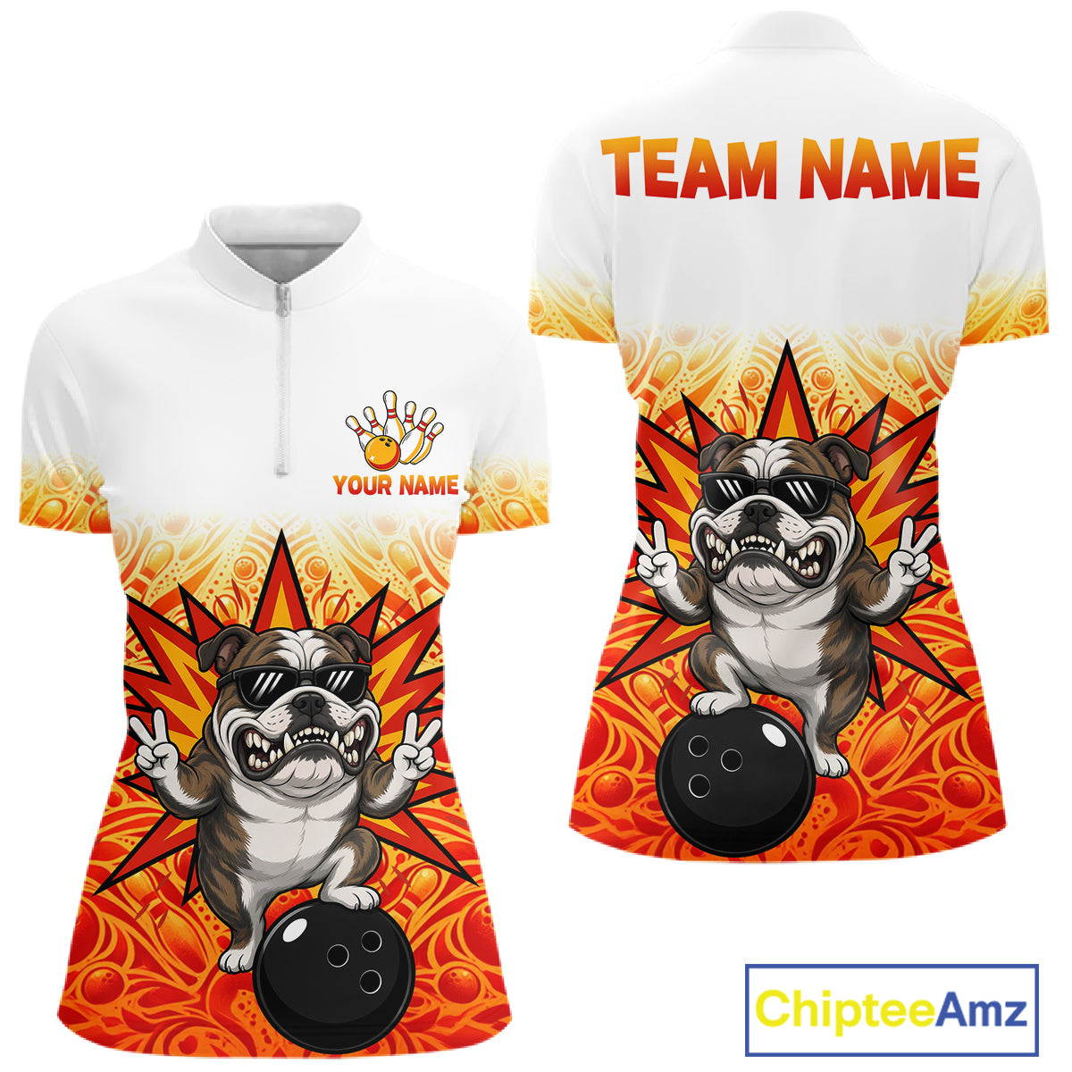 Custom Name Women Bulldog Bowling Polo Shirt, Funny Dog Apparel, Personalized Team Bowling Shirt NHT1609