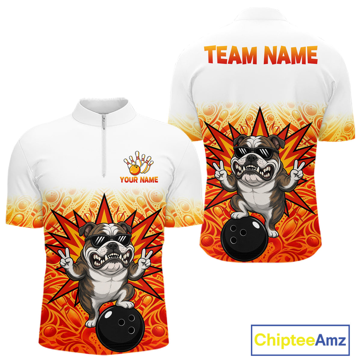 Custom Name Men Bulldog Bowling Polo Shirt, Funny Dog Apparel, Personalized Team Bowling Shirt NHT1609