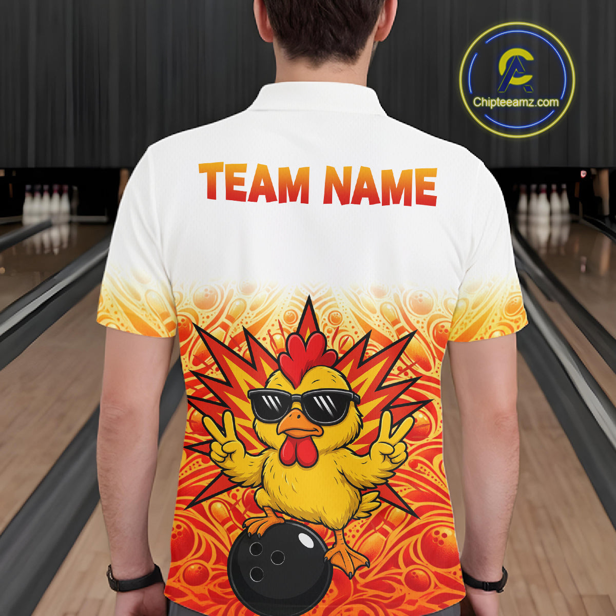 Custom Name Men Chicken Bowling Polo Shirt, Funny Chicken Apparel, Personalized Team Bowling Shirt NHT1610