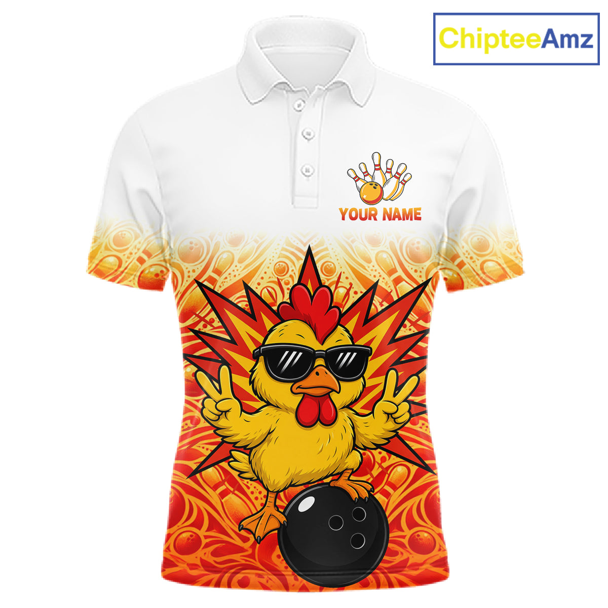 Custom Name Men Chicken Bowling Polo Shirt, Funny Chicken Apparel, Personalized Team Bowling Shirt NHT1610