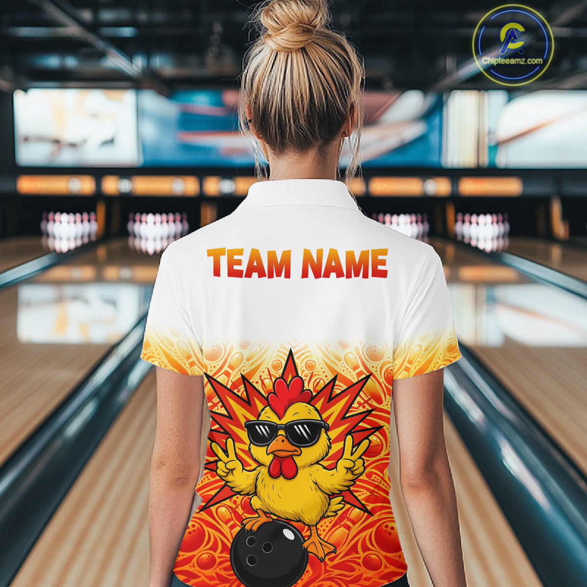 Custom Name Women Chicken Bowling Polo Shirt, Funny Chicken Apparel, Personalized Team Bowling Shirt NHT1610