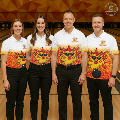 Custom Name Women Chicken Bowling Polo Shirt, Funny Chicken Apparel, Personalized Team Bowling Shirt NHT1610
