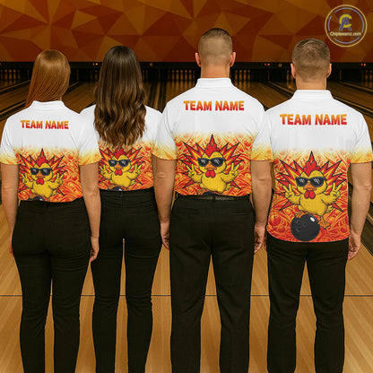 Custom Name Women Chicken Bowling Polo Shirt, Funny Chicken Apparel, Personalized Team Bowling Shirt NHT1610