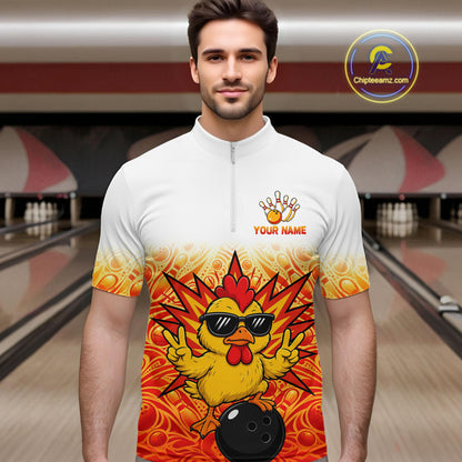 Custom Name Men Chicken Bowling Polo Shirt, Funny Chicken Apparel, Personalized Team Bowling Shirt NHT1610