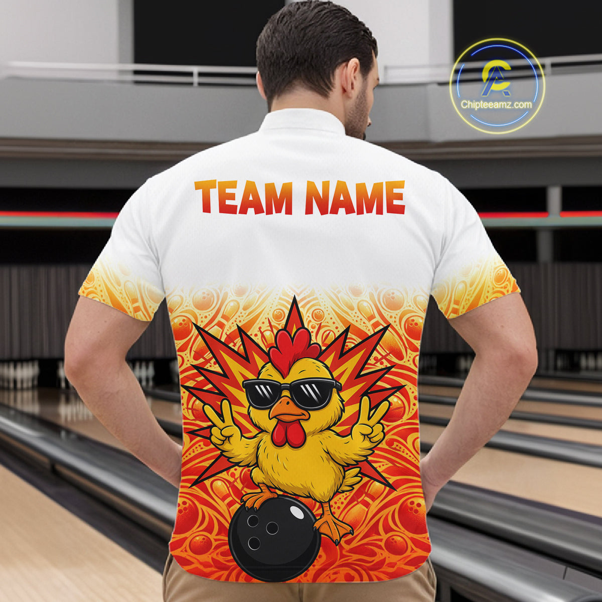 Custom Name Men Chicken Bowling Polo Shirt, Funny Chicken Apparel, Personalized Team Bowling Shirt NHT1610