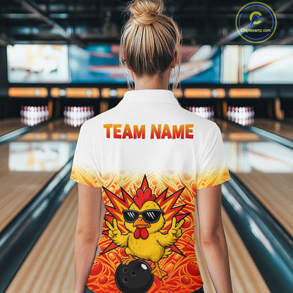 Custom Name Women Chicken Bowling Polo Shirt, Funny Chicken Apparel, Personalized Team Bowling Shirt NHT1610