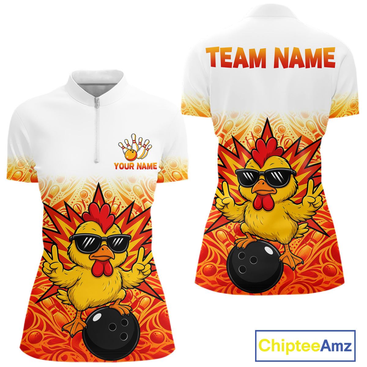 Custom Name Women Chicken Bowling Polo Shirt, Funny Chicken Apparel, Personalized Team Bowling Shirt NHT1610