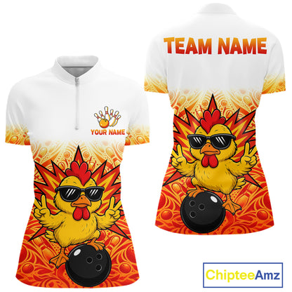 Custom Name Women Chicken Bowling Polo Shirt, Funny Chicken Apparel, Personalized Team Bowling Shirt NHT1610